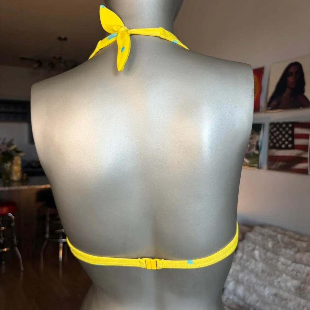 Y2K Vintage Yellow Polka Dot Halter Bikini Top